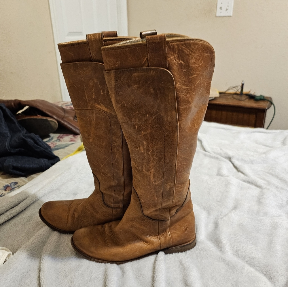 FRYE PAIGE tall riding boots tan leather